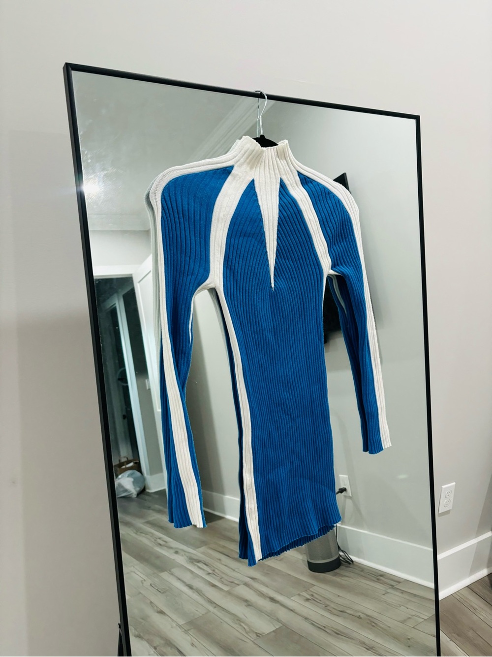 SHEIN Blue and White Ribbed Knit Dress